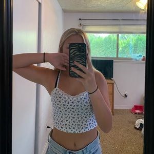 white flowery tank top